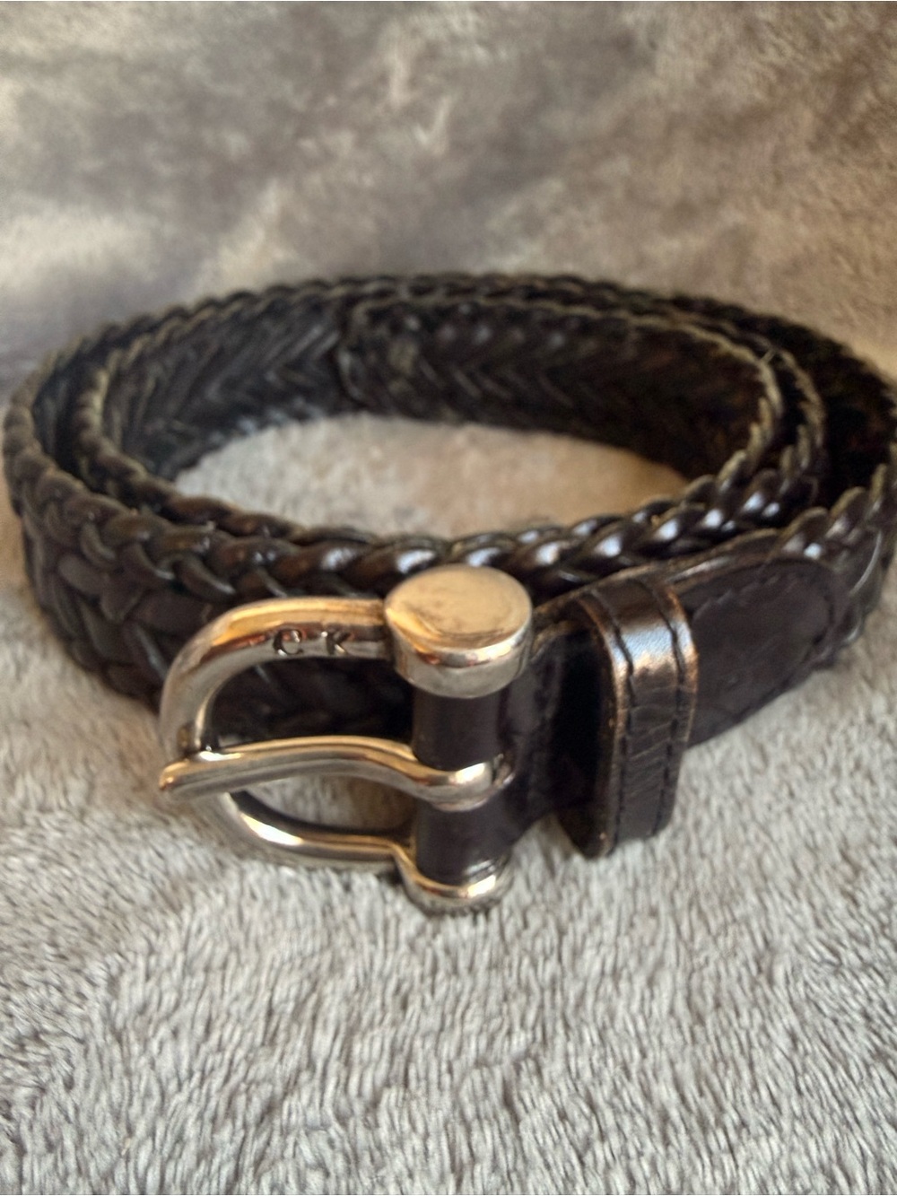 Calvin Klein Black Braided Leather Belt with Silver-Tone Buckle